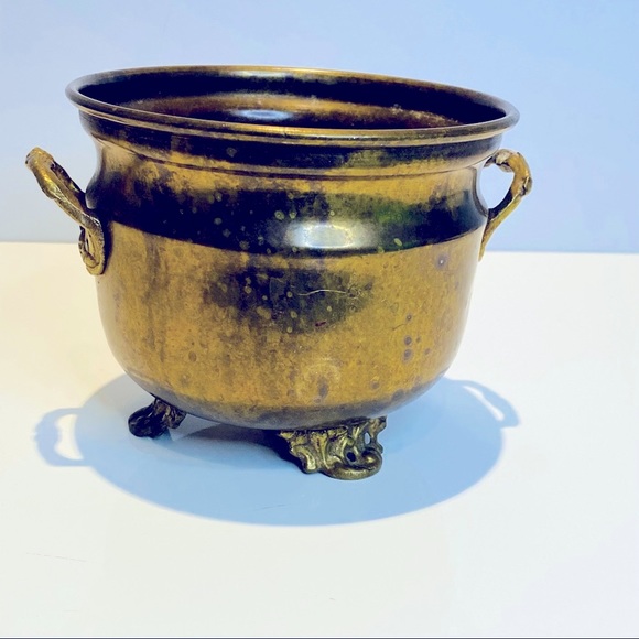 Brass Pot Planter Ornate Handles Footed Vintage - Picture 4 of 11